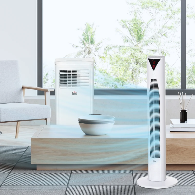 HOMCOM 8000 BTU Portable Air Conditioner and Tower Fan Set, 344 Sq. Ft., 3-in-1 Portable AC Unit and Floor Fan with Timer On/off, Remote, Window Kits, White