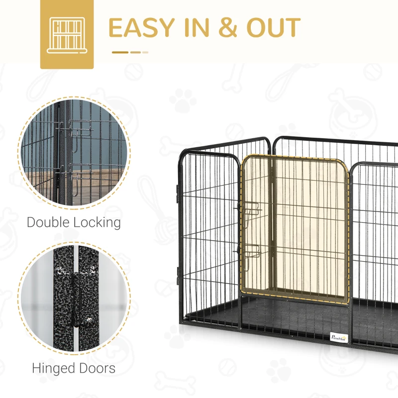 PawHut 4 Panels Dog Playpen, Heavy Duty Dog Fence, 28" H Portable Pet Playpen with Door Double Locking Latches, Tray, Grey