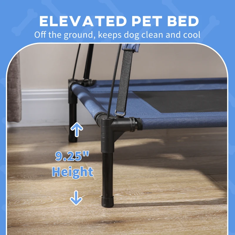 PawHut 48" x 36" Elevated Portable Dog Cot Cooling Pet Bed with UV Protection Canopy Shade, Dark Blue
