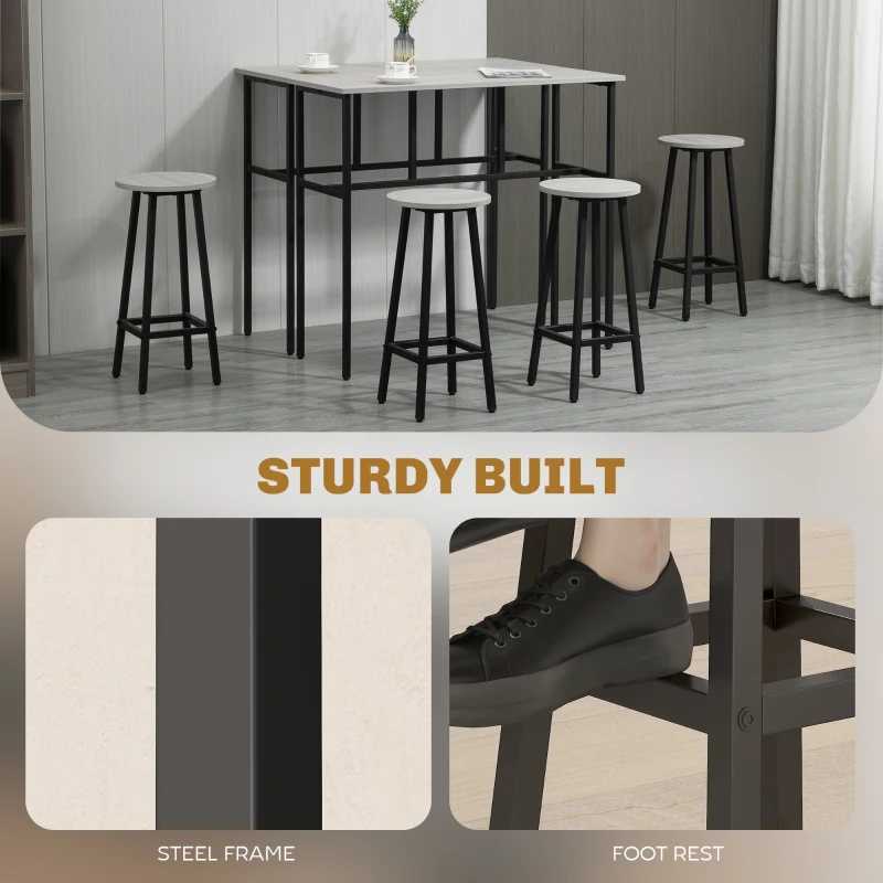 HOMCOM Bar Table Set of 6, Bar Table and Stools for 4, 2 Breakfast Tables and 4 Stools for Living Room, Dining Room, Grey