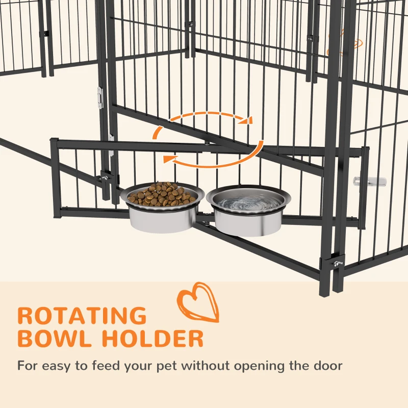 PawHut Outside Dog Kennel, 6.9' x 4.6' x 5' Puppy Play Pen with Canopy, Garden Playpen Fence Crate with Rotating Bowl, Black