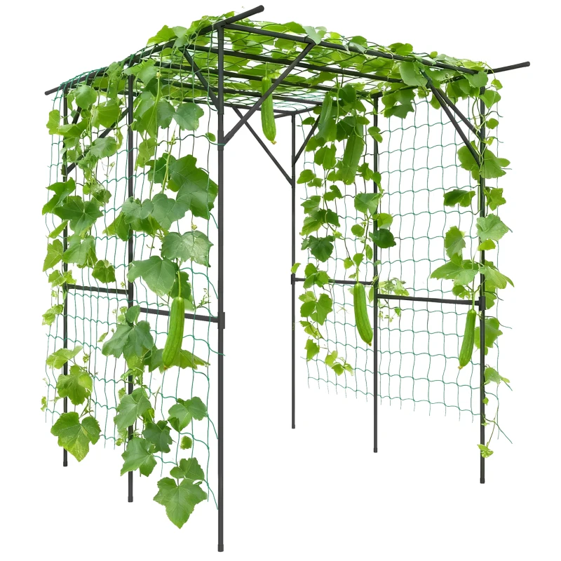 Outsunny Garden Arch Trellis, 6.4FT Tall Metal Plant Support Trellis Archway with Climbing Net for Climbing Plants