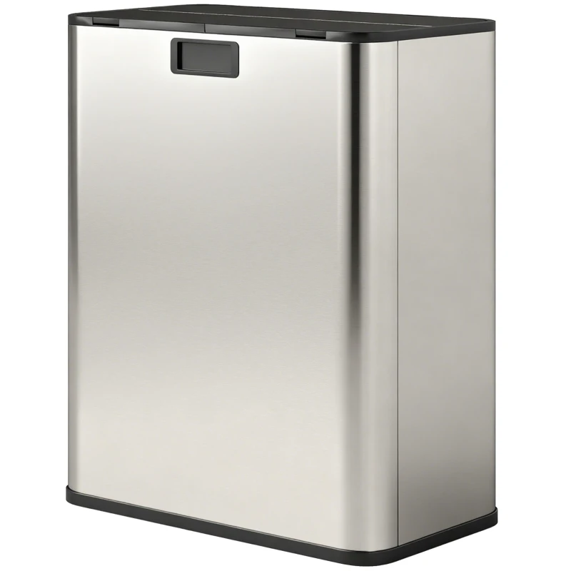 HOMCOM Dual Trash Can with Soft-Close Lid, Garbage Can with Removable Inner Bucket for Kitchen 2 x 7.4 Gal (2 x 28 L), Silver