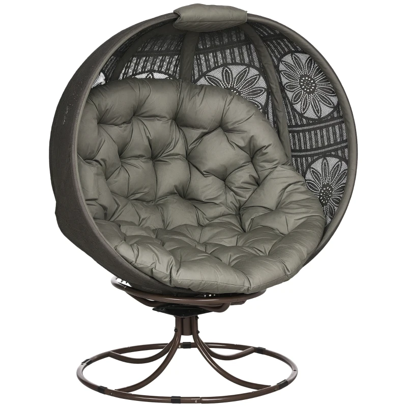 Outsunny Patio Egg Chair with Swivel Base, Foldable Basket Chair with Large Seat Cushion, Cup Holder for Indoor, Outdoor, Sand