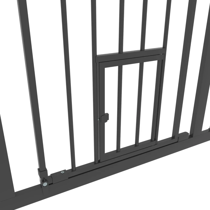PawHut Retractable Gate Extra Wide Press-Mounted with Cat Door, Auto Closing Pet Gate for Stair, Hallway, 29-32 Inch