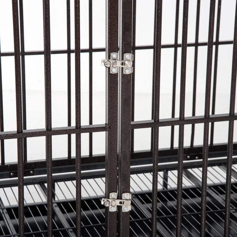 PawHut 42" Heavy Duty Dog Crate Metal Cage Kennel with Lockable Wheels, Double Door and Removable Tray, Brown