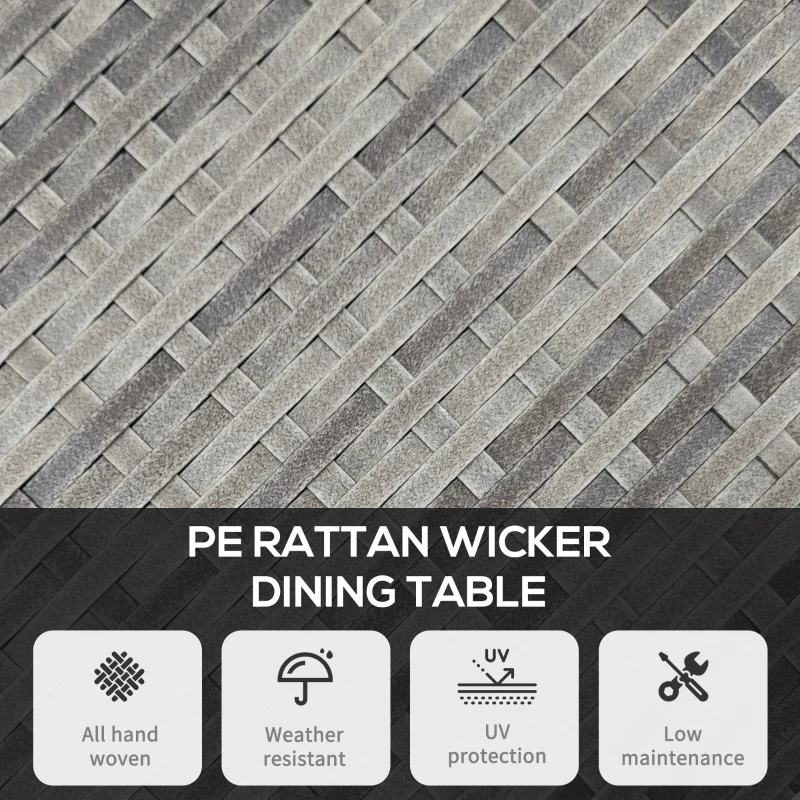 Outsunny 27.5" Outdoor Wicker Dining Table, PE Rattan Patio Furniture with Wood-plastic Composite Top, Grey