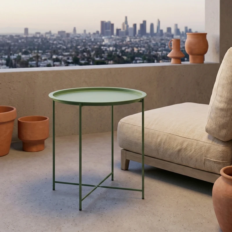 Outsunny 18" Outdoor Side Table with Removable Tray and Folding Legs, Indoor Outdoor for Balcony, Porch, Green