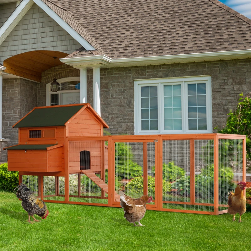 PawHut 136.5" Chicken Coop Wooden Large Chicken House Deluxe Rabbit Hutch Lockable Poultry Hen Cage Backyard with Nesting Box and Run