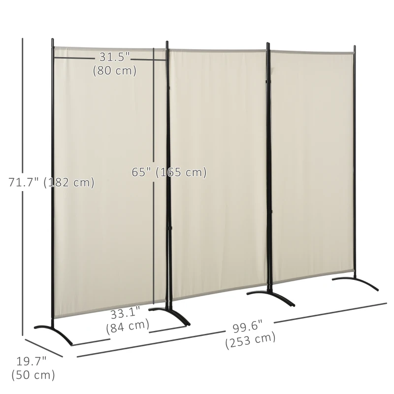 HOMCOM 6' 3 Panel Room Divider, Double Hinged Folding Wall Divider, Indoor Privacy Screen for Home Office, Beige