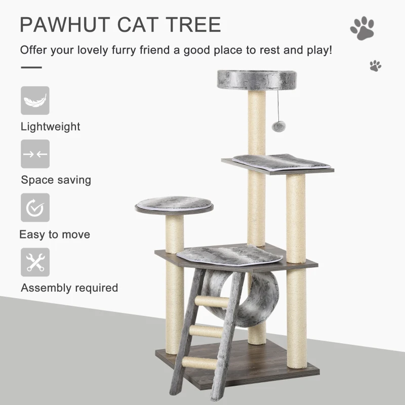 PawHut Cat tree Tower Climbing Kitten Activity Center Furniture with Sisal Scratching Post Tunnel Ladder Perch Hanging Balls 21.25" x 21.25" x 52.25"