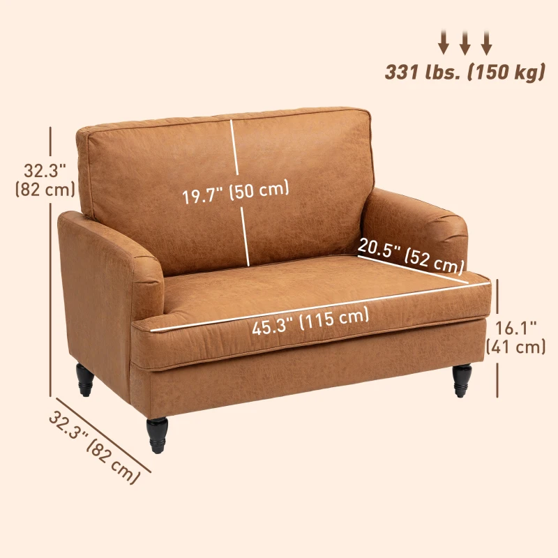 HOMCOM Modern Accent Chair, Leathaire Armchair with Turned Legs and Wide Seat, Comfy Chair for Living Room, Brown