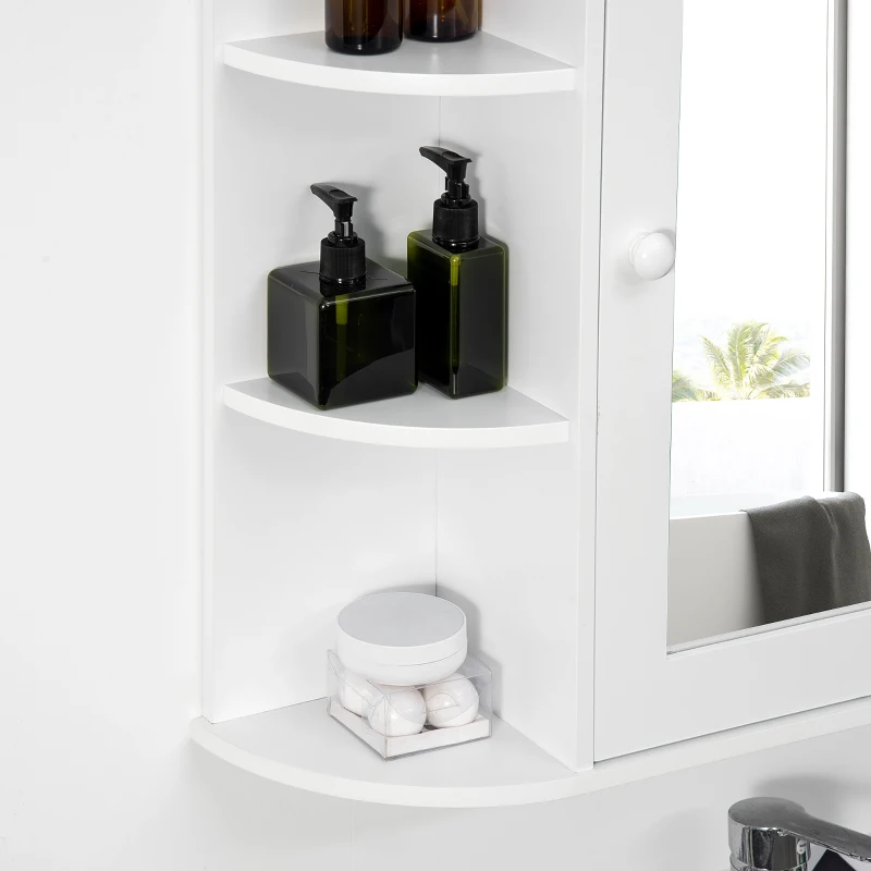 HOMCOM Mirrored Bathroom Wall Cabinet Wall Mounted Medicine Cabinet with Door & Shelves, White