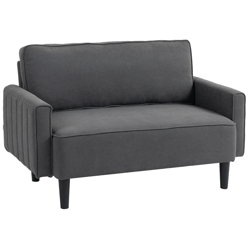 HOMCOM Loveseat Sofa, Linen 2 Seater Sofa Couch with Thick Padded Seat & Backrest for Living Room, Home Office, Dark Grey