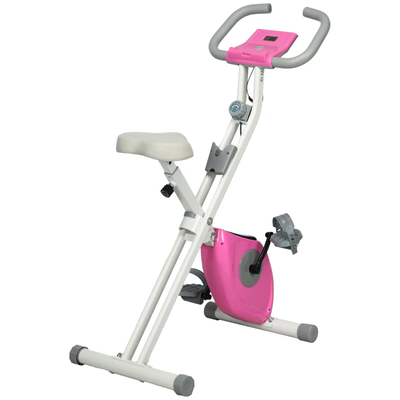 Soozier Foldable Exercise Bike Indoor Stationary Bike w/ 8-Level Magnetic Resistance LCD Screen Phone Holder for Home Gym Pink
