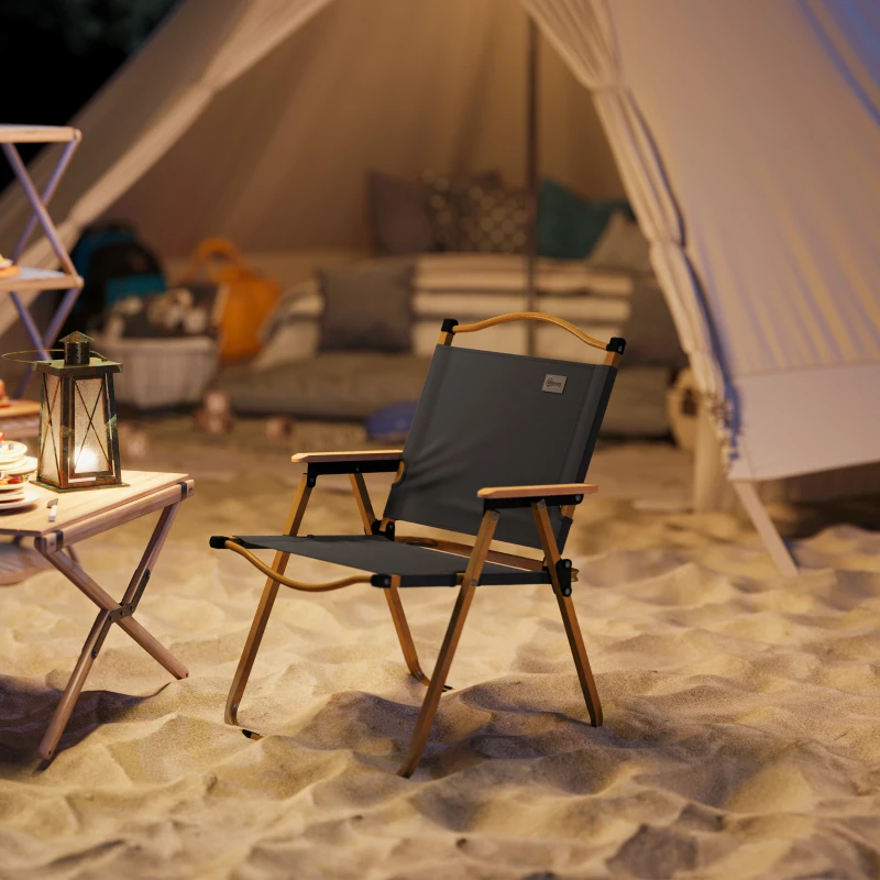 Outsunny Camping Chair, Lightweight Folding Chair, Portable Armchair, Excellent for Festivals, Fishing, Dark Grey