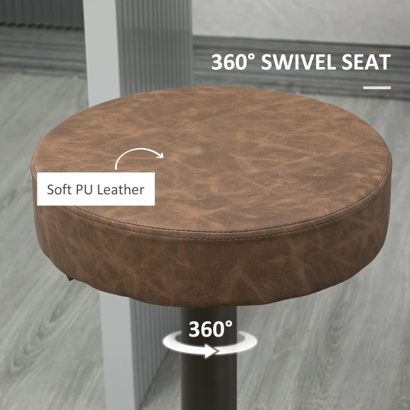 HOMCOM Modern Adjustable Bar Stools Set of 2, Swivel Barstool with Footrest, PU Leather Round Top for Kitchen, Brown