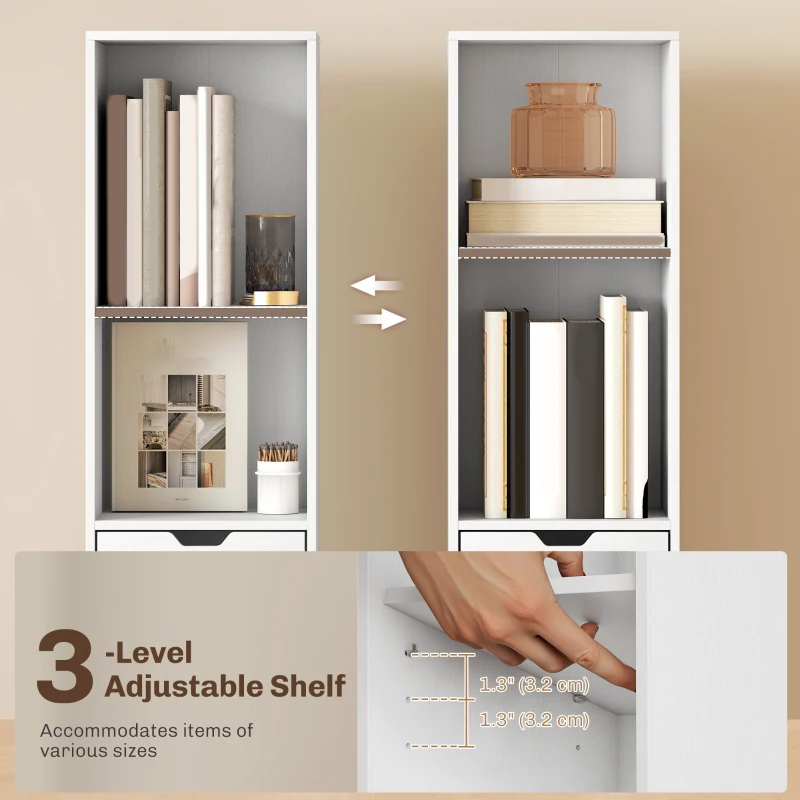 HOMCOM 6-Tier Bookcase, Tall Narrow Bookshelf with Drawer and Door, White