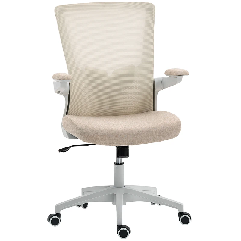 HOMCOM Ergonomic Office Chair, Swivel Desk Chair with Adjustable Lumbar Support and Height, Flip-up Armrests, Wheels, Beige