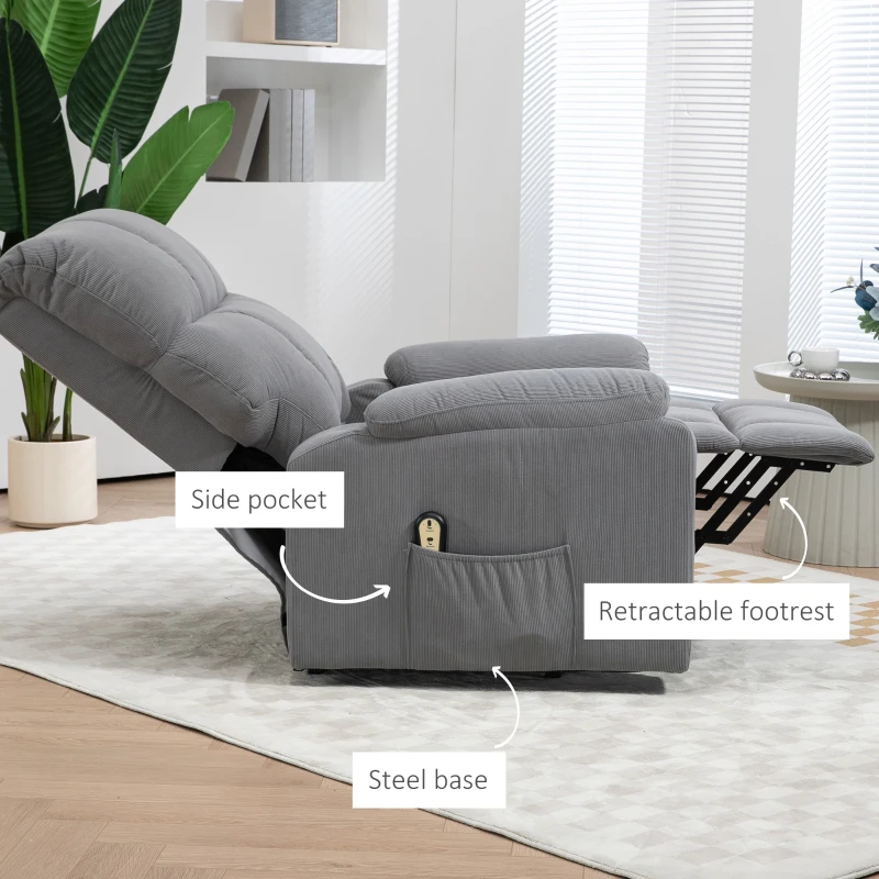 HOMCOM Lift Chair for Seniors, Microfibre Upholstered Electric Recliner Chair with Remote, Quick Assembly, Grey