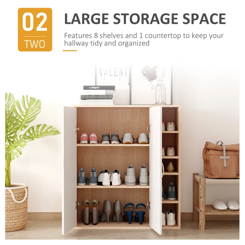 HOMCOM 35.5" Shoe Cabinet, 3-Tier Free Standing Shoe Storage Cabinet with Adjustable Shelves and 5 Open Cubes for Entryway, Hallway, Living Room, Natural