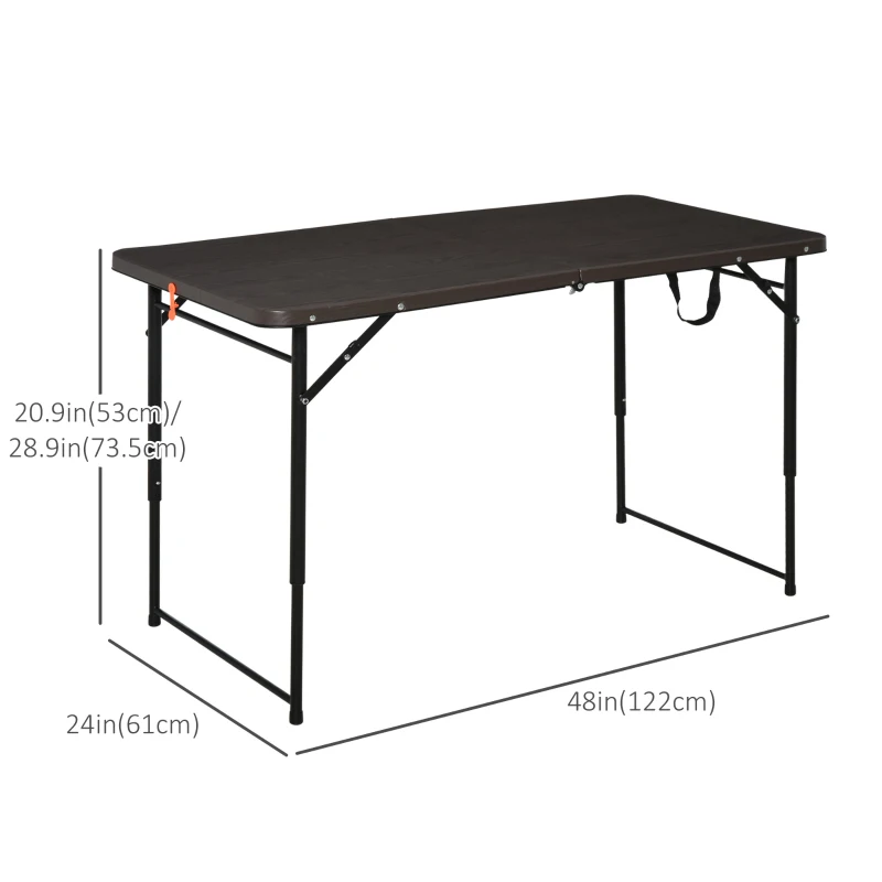 Outsunny 4ft Outdoor Folding Camping Table Height Adjustable Garden Backyards BBQ Party Picnic Table Coffee