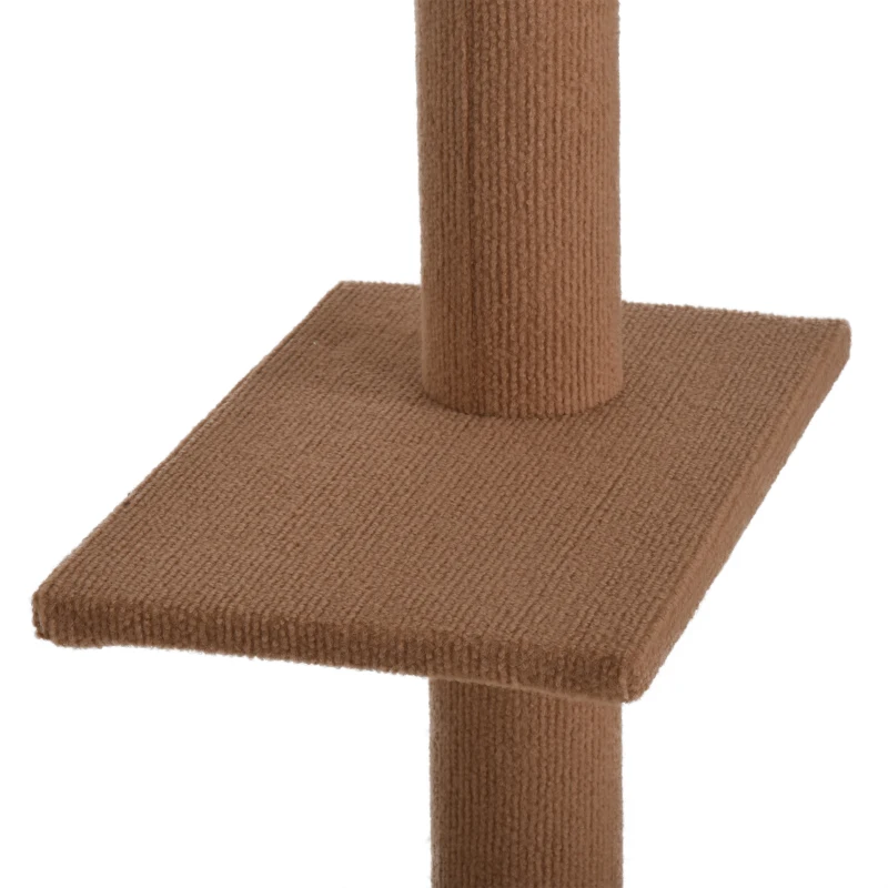 PawHut Floor-to-Ceiling Cat Tree Cat Climbing Tower with Sisal-Covered Scratching Posts Natural Cat Tree Activity Center for Kittens Cat Tower Furniture, Brown