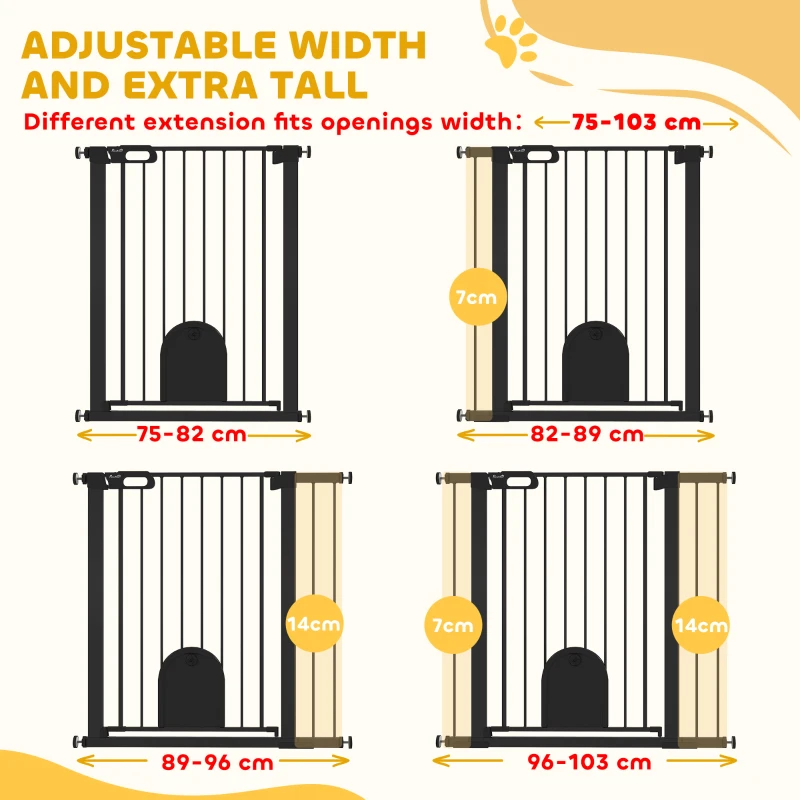 PawHut 30"-41" Extra Wide Pet Gate Barrier with Small Door, 35"H Dog Gate with Safety Gate Barrier, Stair Pressure Fit, Black