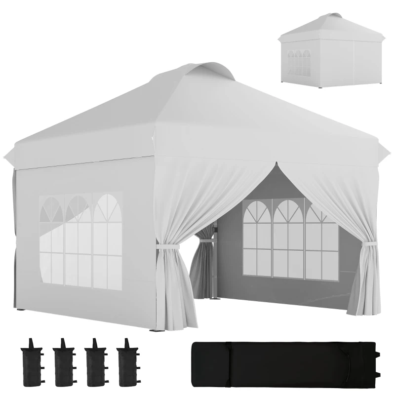 Outsunny 10' x 10' Outdoor Pop Up Canopy Tent with 4 Sidewalls, White