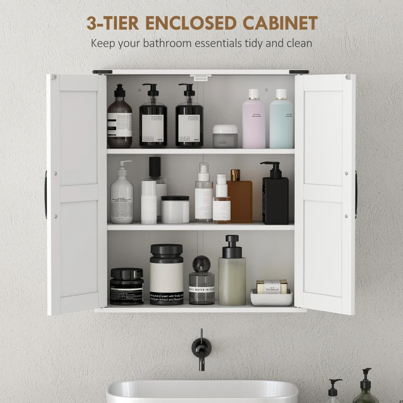 HOMCOM Bathroom Wall Cabinet, Wall Mounted Medicine Cabinet with Barn Doors and Adjustable Shelves, Over The Toilet, White