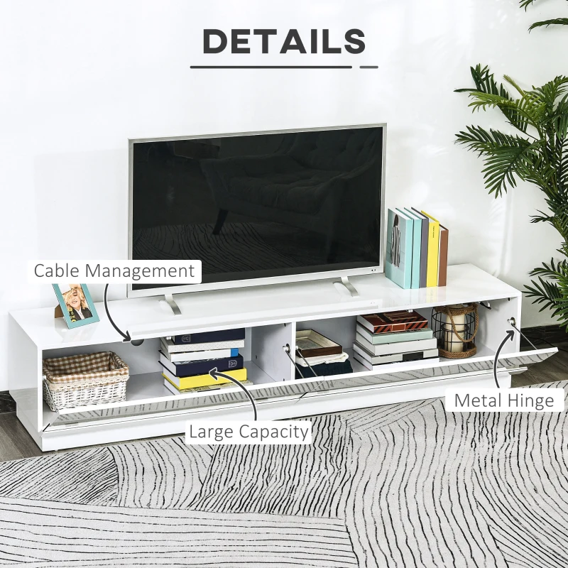HOMCOM Lighted TV Stand for TVs up to 75", TV Cabinet with Storage for Living Room, High Gloss White