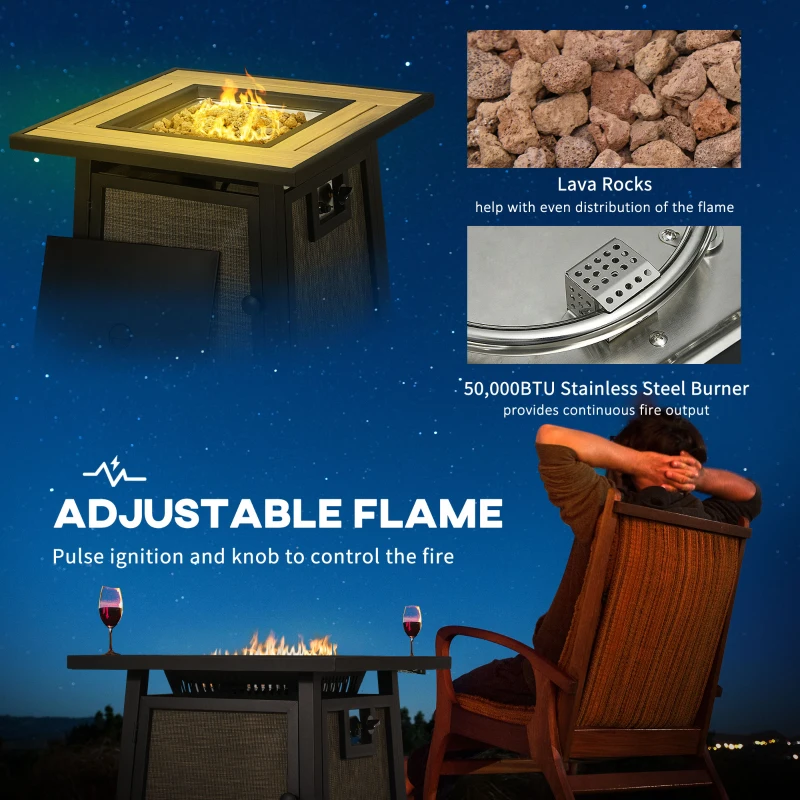 Outsunny 50,000 BTU Propane Fire Table, 28" Gas Firepit Table with Pulse Ignition, Lava Rocks, Rain Cover, Brown