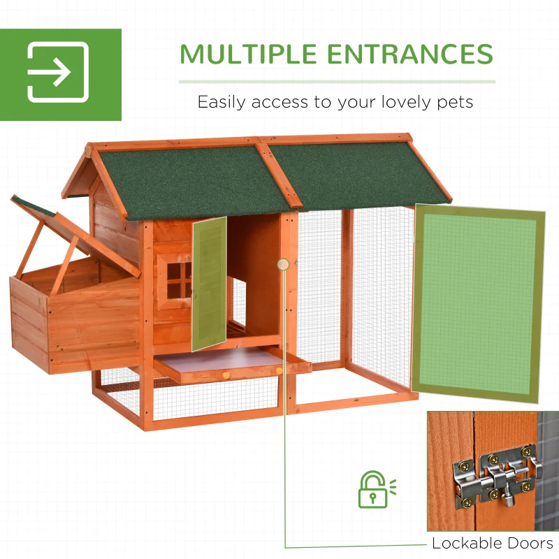 PawHut 67" Wooden Chicken Coop Outdoor Chicken House Small Animal Rabbit Habitat Hen House Poultry Cage with Removable Tray Openable Nesting Box Backyard