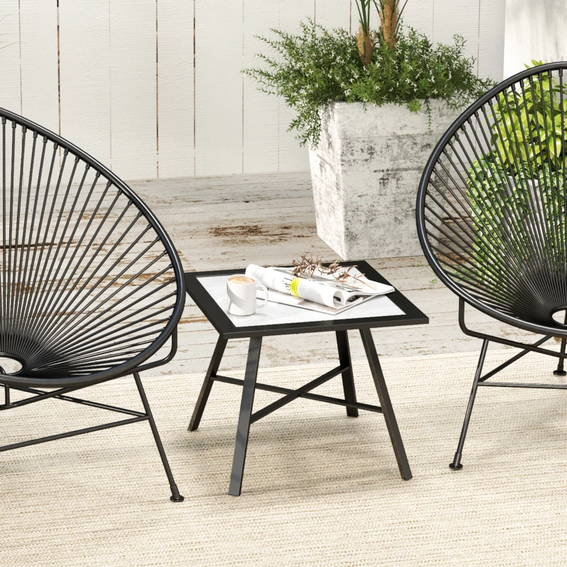 Outsunny Small Outdoor Side Table, Patio Side Table with SPC Tabletop for Garden, Patio, Lawn, Grey