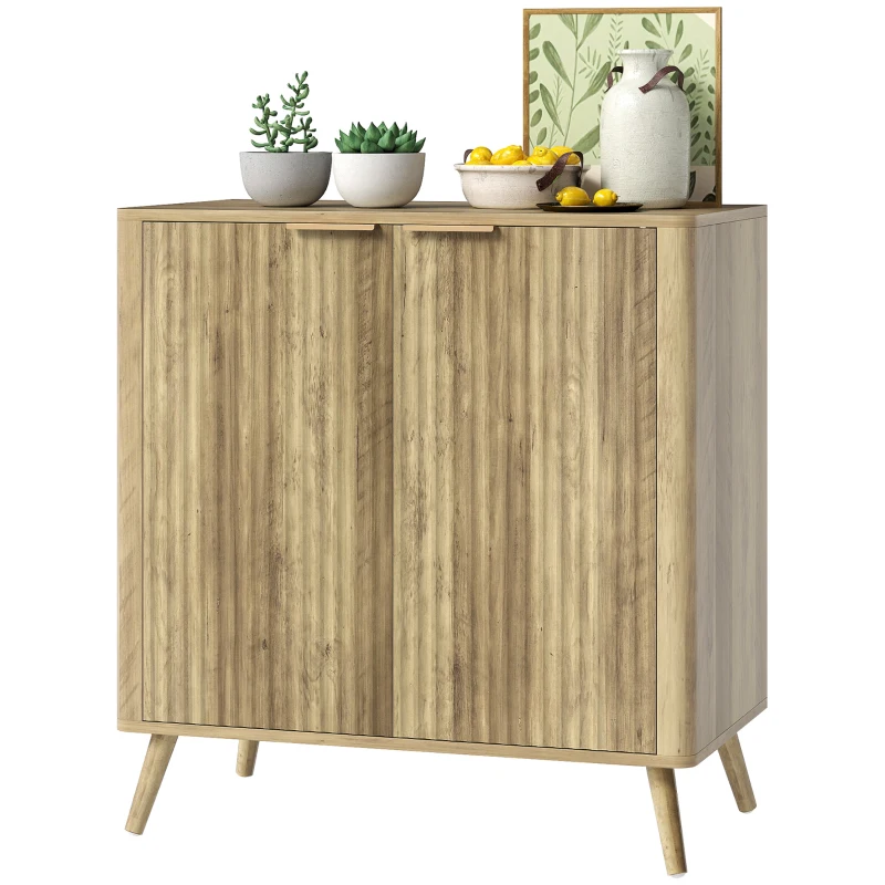HOMCOM 55" Buffet Cabinet, Modern Sideboard with 2 Fluted Doors and Adjustable Shelf for Kitchen, Living Room, White