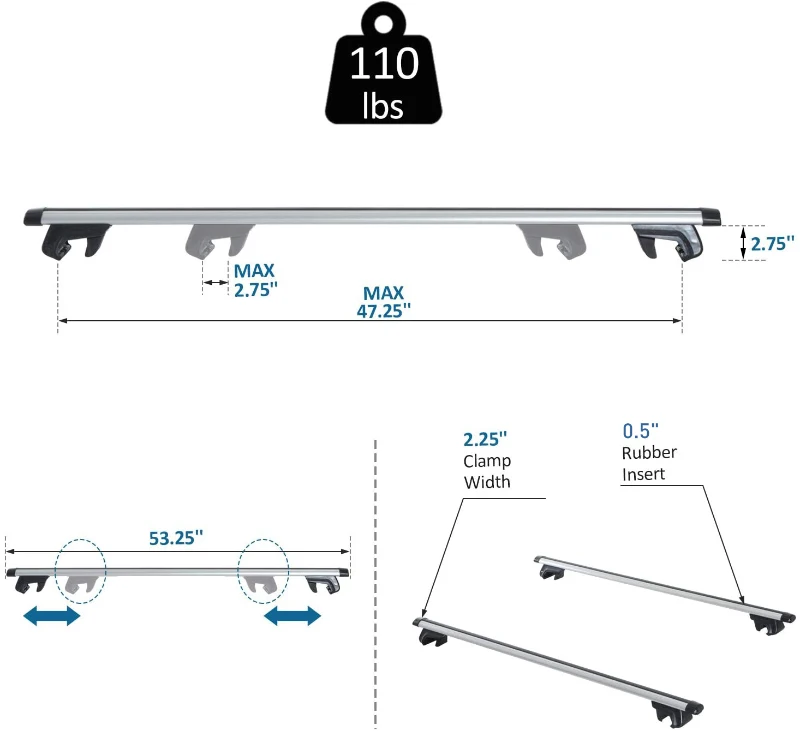 Outsunny 2pc Roof Rack Car Roof Top Lockable Aluminum Cross Bars Adjustable Baggage Luggage Carrier, Silver (53")