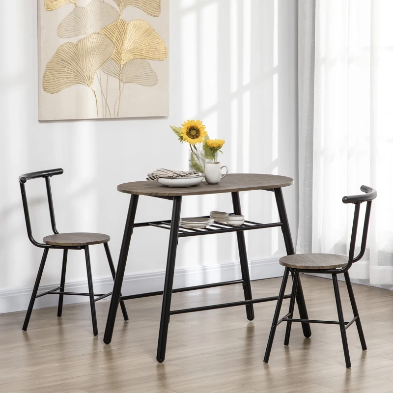 HOMCOM 3-Piece Dining Table Set, Oval Kitchen Table and 2 Chairs, Small Breakfast Table Set with Metal Frame for Small Space, Dining Room, Living Room, 35.4" x 19.7" x 29.5"