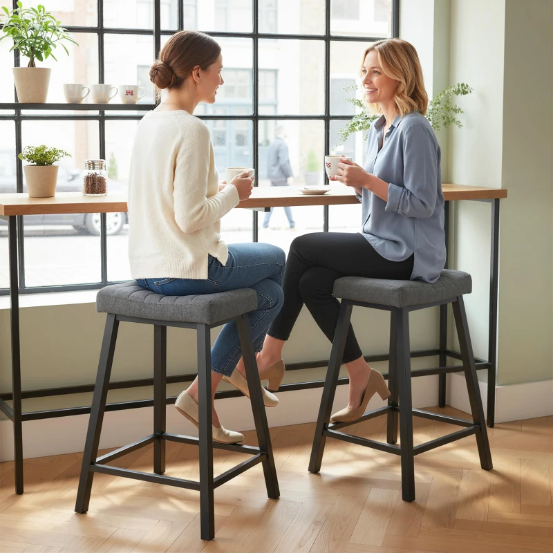 HOMCOM Set of 2 Bar Stools, Velvet Upholstered Counter Stools with Curved Seat and Footrest for Kitchen Island, Grey
