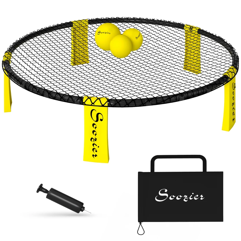 Soozier Spike Game Set, Mini Beach Games Set w/ Roundnet, 3 Balls, Pump, Carrying Bag, Portable Outdoor Games for Families