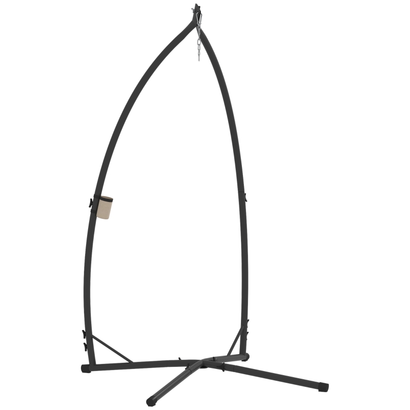 Outsunny Hammock Chair Stand, Heavy Duty Steel Hanging Chair Stand for Swing Chair, Egg Chair Stand with Cup Holder, Black