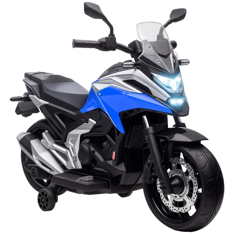 Qaba Honda Licensed 12V Ride on Motorbike for Kids with Headlights Music Training Wheels, for 3-6 Years, Blue