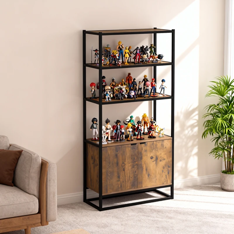 HOMCOM Storage Cabinet with 3 Open Shelves Cupboard Freestanding Tall Organizer Multifunctional Rack for Livingroom Bedroom Kitchen Rustic Brown