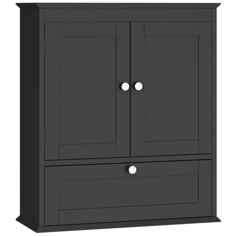 HOMCOM Medicine Cabinet with Adjustable Shelf, Bathroom Wall Cabinet Bathroom Cabinet with Recessed Panels, Black
