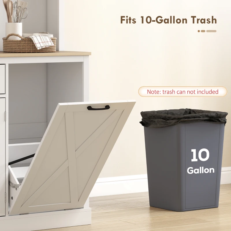 HOMCOM 69" Pantry Cabinet with Charging Station, Kitchen Cabinet with Microwave Stand, Tilt-Out Trash Can Cabinet, White