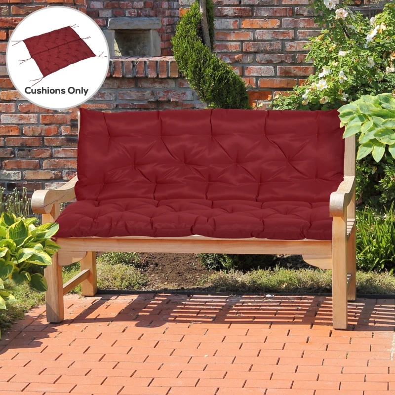 Outsunny 2 Seater Garden Bench Cushion, Soft Thick Outdoor Non-Slip 2 Seater Soft Pad With Backrest for Garden Patio, 47" x 43" x 5", Wine Red