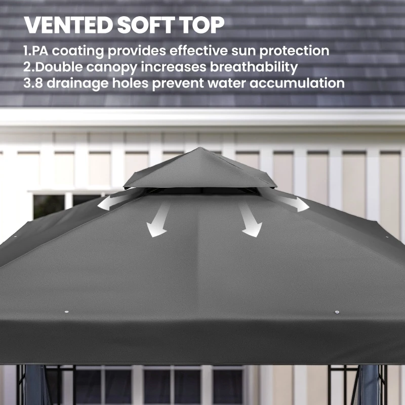 Outsunny 10'x10' Garden Gazebo Patio Canopy Portable Party Event Backyard w/ Mosquito Netting Dark Grey