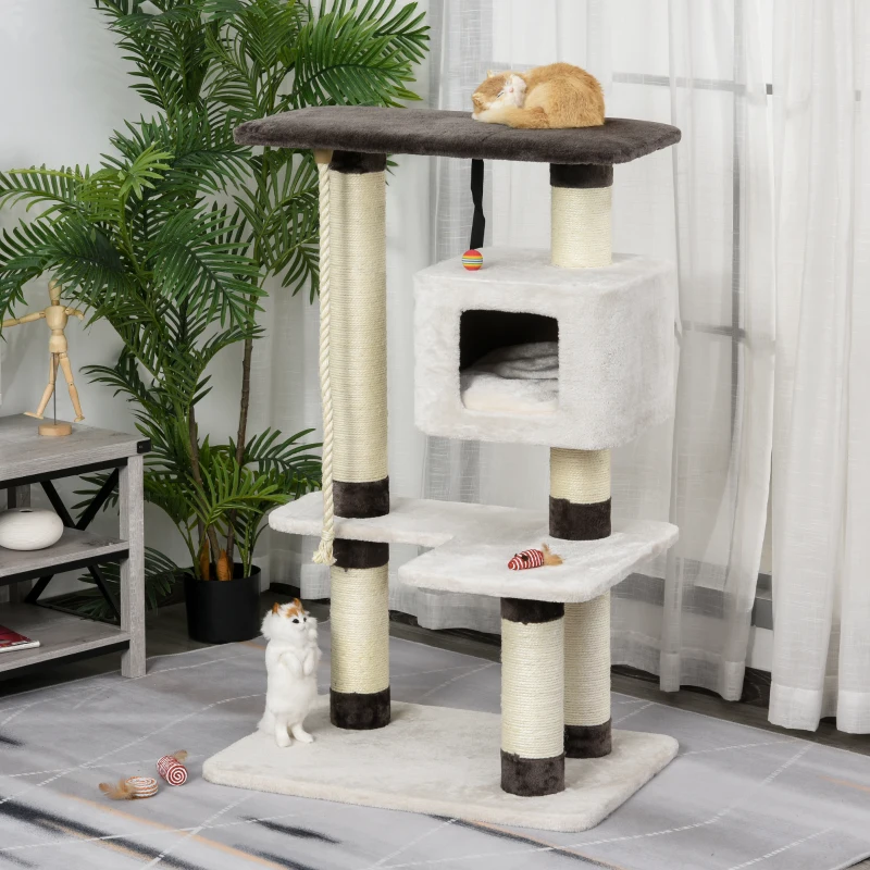 PawHut 47.75" Luxury Plush Cat Tree Activity Tower with Sisal Scratching Posts, Elevated Perches & a  Roomy Condo
