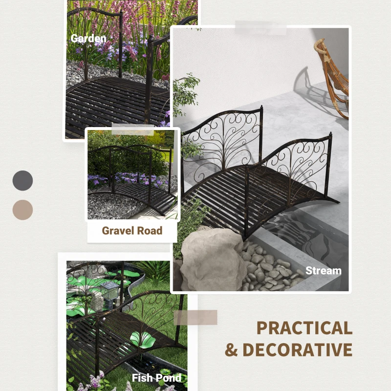 Outsunny 4FT Metal Garden Bridge Decorative Arc Bridge with Guardrails Black Bronze