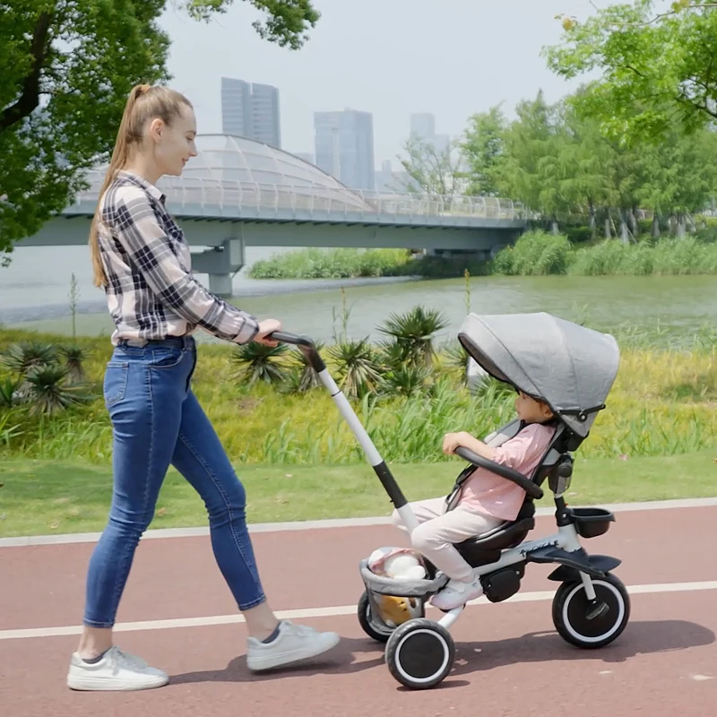Aosom Tricycle for Toddler 6-in-1 Kids Trike, Foldable Converts Stroller to Baby Push Bike, Adjustable Backrest with Detachable Guardrail & Handle, Brake for 1-4 Years Old, Grey