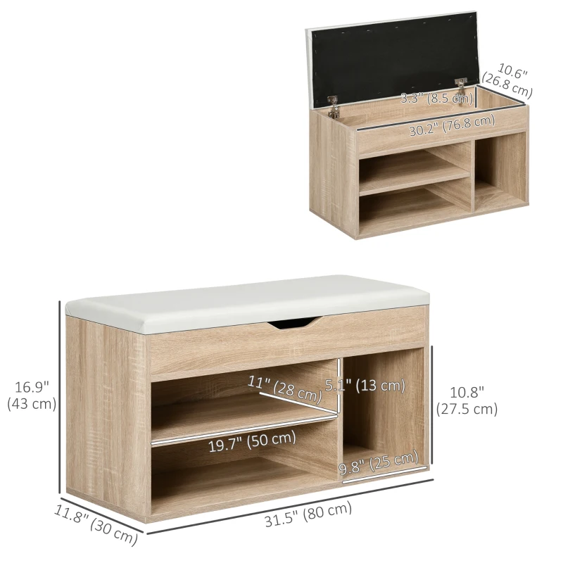 HOMCOM Shoe Bench Entryway Storage Rack with Padded Cushion, Hidden Storage for Hallway, Living Room, Natural